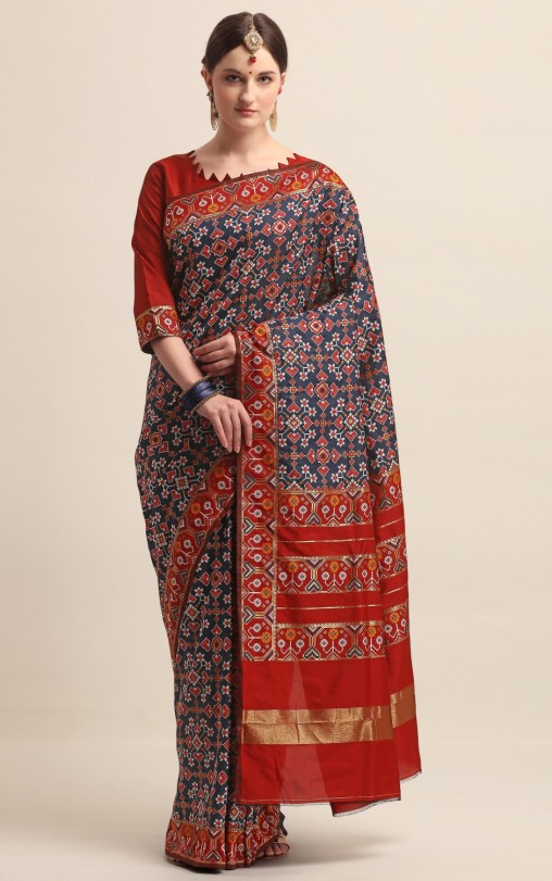 KAPAAHA Woven Dil Patola Saree (Navy)